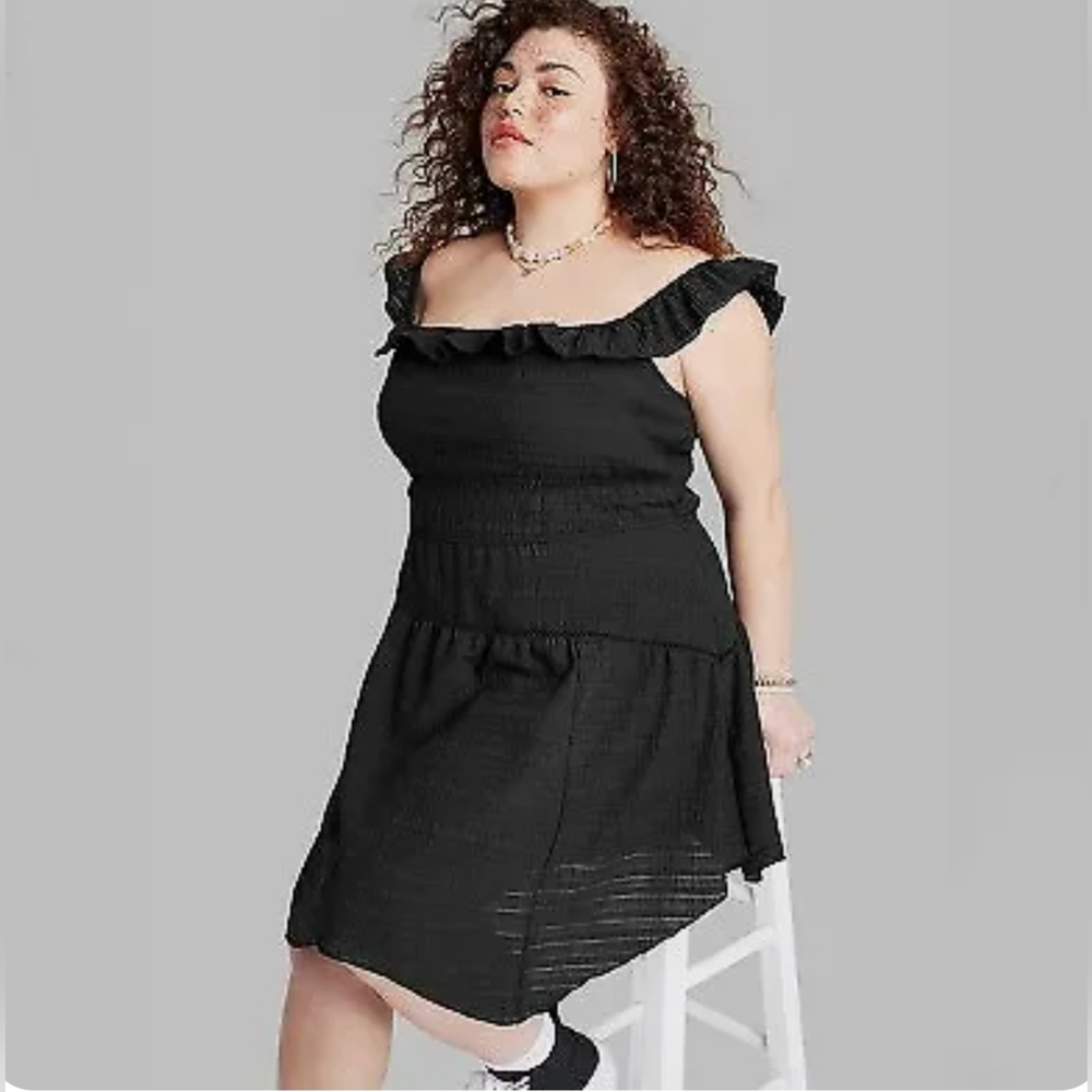 Wild Fable Women's Ruffle Tiered Skater Black Dress Quiet Luxury Y2K Cocktail